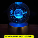Luminária Cristal De Mesa Bola de Cristal Planeta Terra, Lua, Galáxia e Sistema Solar LED Base De Madeira Decoração